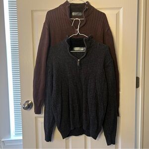 2 Oscar de la Renta Quarter Zip Fleece Sweaters Brown Gray Size Large Bundle Lot